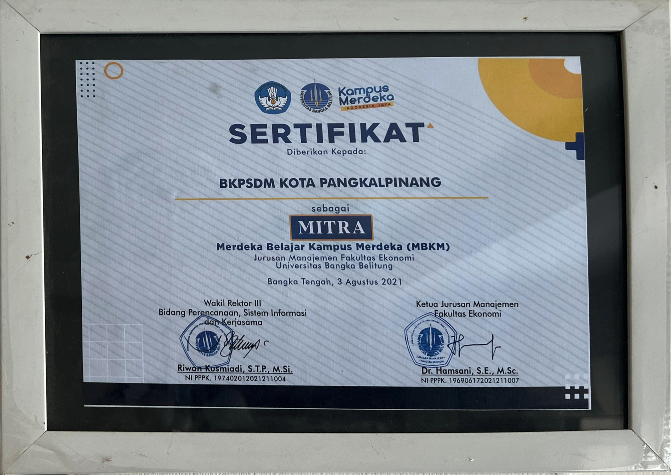 SERTIFIKAT MITRA MERDEKA BELAJAR KAMPUS MERDEKA (MBKM) JURUSAN MANAJEMEN FAKULTAS EKONOMI UNIVERSITAS BANGKA BELITUNG