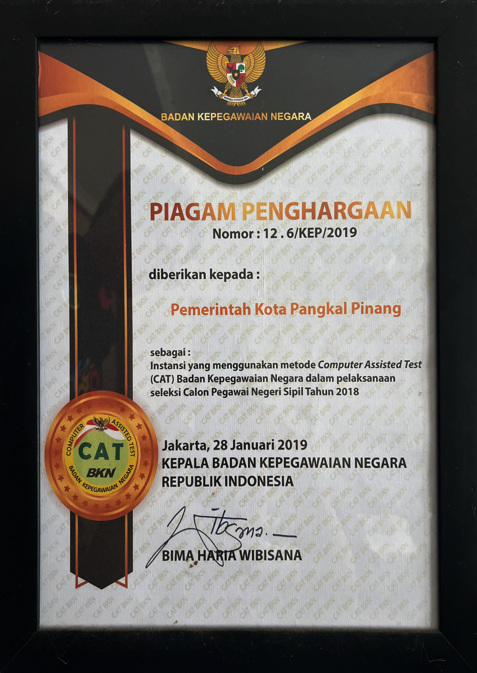 PIAGAM PENGHARGAAN INSTANSI YANG MENGGUNAKAN COMPUTER ASSISTED TEST (CAT) BKN DALAM PELAKSANAAN SELEKSI CPNS TAHUN 2018